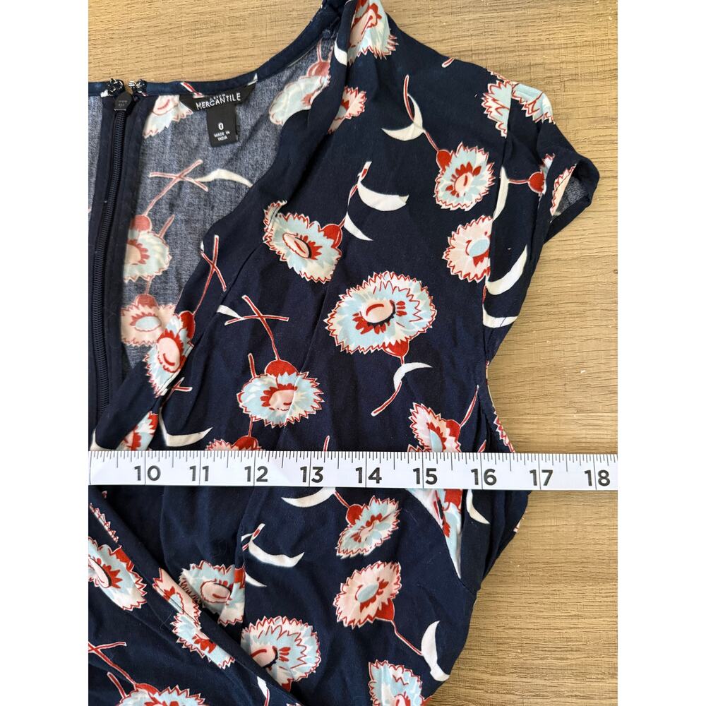 J. Crew Mercantile Short Sleeve Faux Wrap Surplice Dress Navy Floral Size 0 - Picture 5 of 7